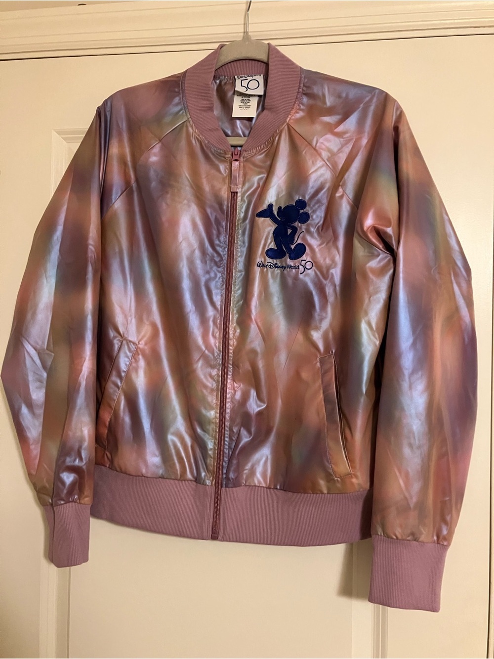 Brand New Disney Iridescent Mauve-Pink 50th Logo Jacket Size L